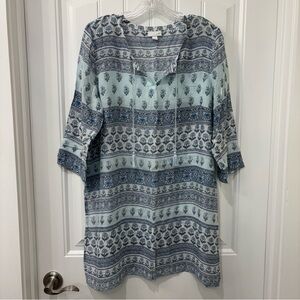 J. Jill Women’s Tencel Blue Floral Tie-Front Tunic Size L